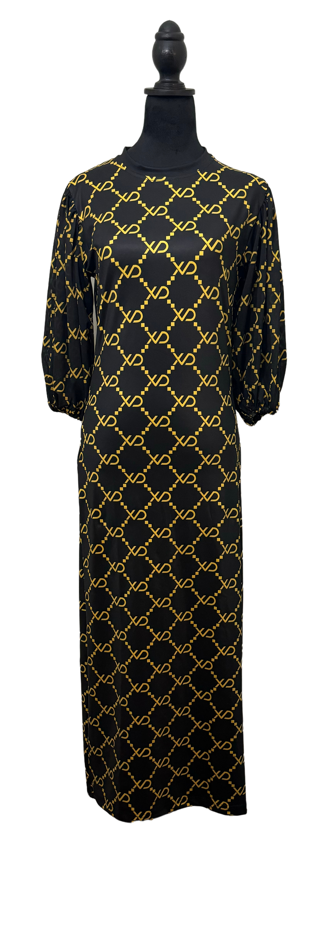 Xavier Dior Black & Gold Maxi Monogram Dress
