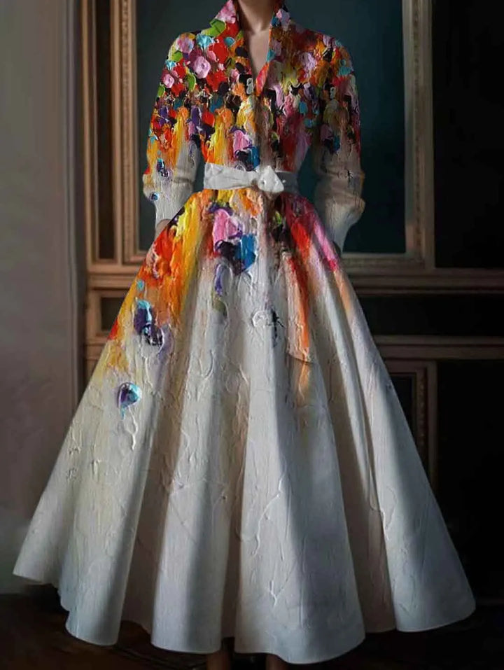 Elegant Floral Maxi Dress Multicolor Long Sleeve