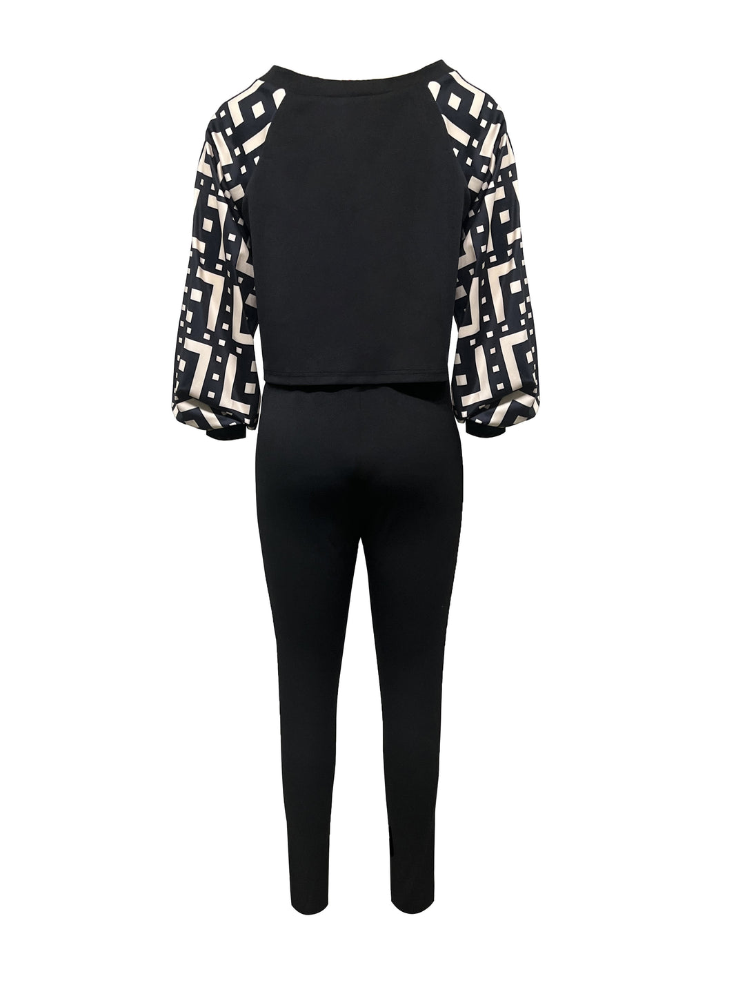 Graphic Print Splicing Two-piece Set, Crew Neck Long Sleeve Tops & Slim Long Length Leggings Outfits, Women's Clothing