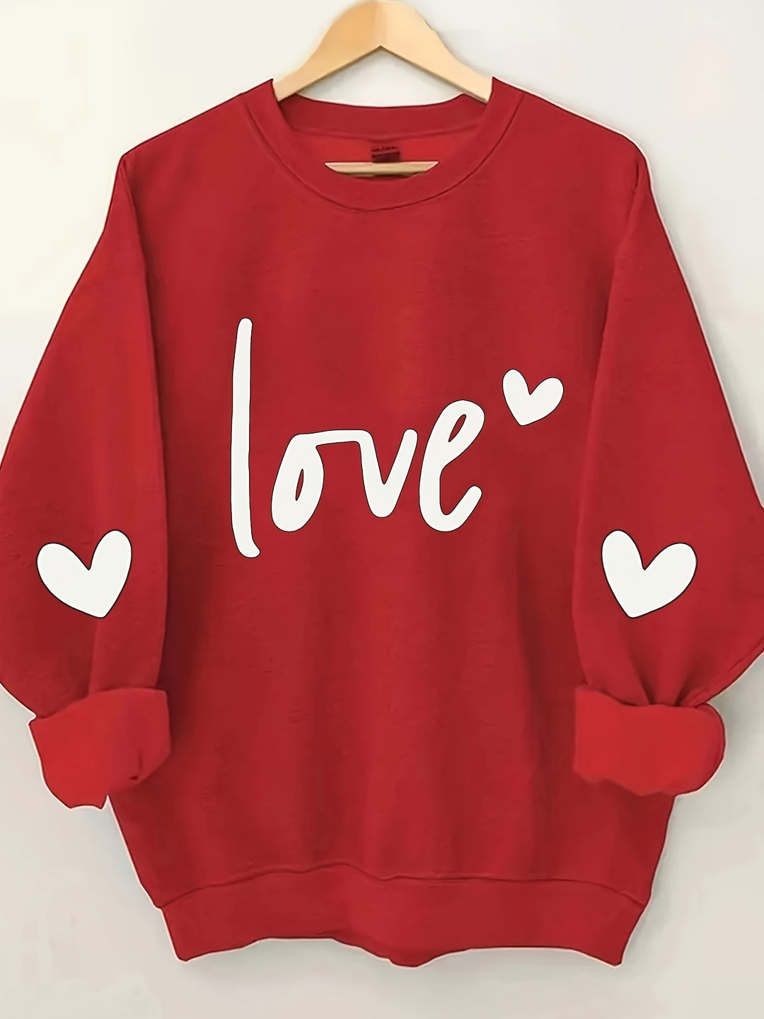 Plus Size Heart & Letter Print Sweatshirt, Casual Long Sleeve Crew Neck Sweatshirt, Women's Plus Size Clothing