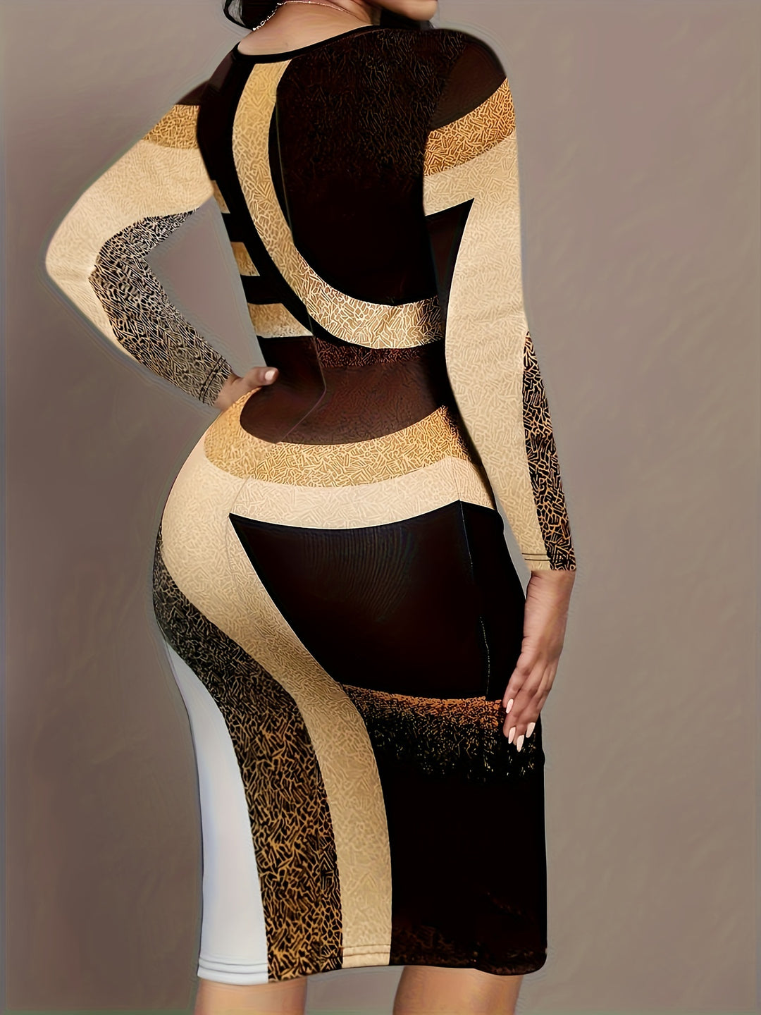 Elegant Plus Size Colorblock Dress with Geometric Print, Perfect for Spring and Summer, Women's Plus Size Clothing