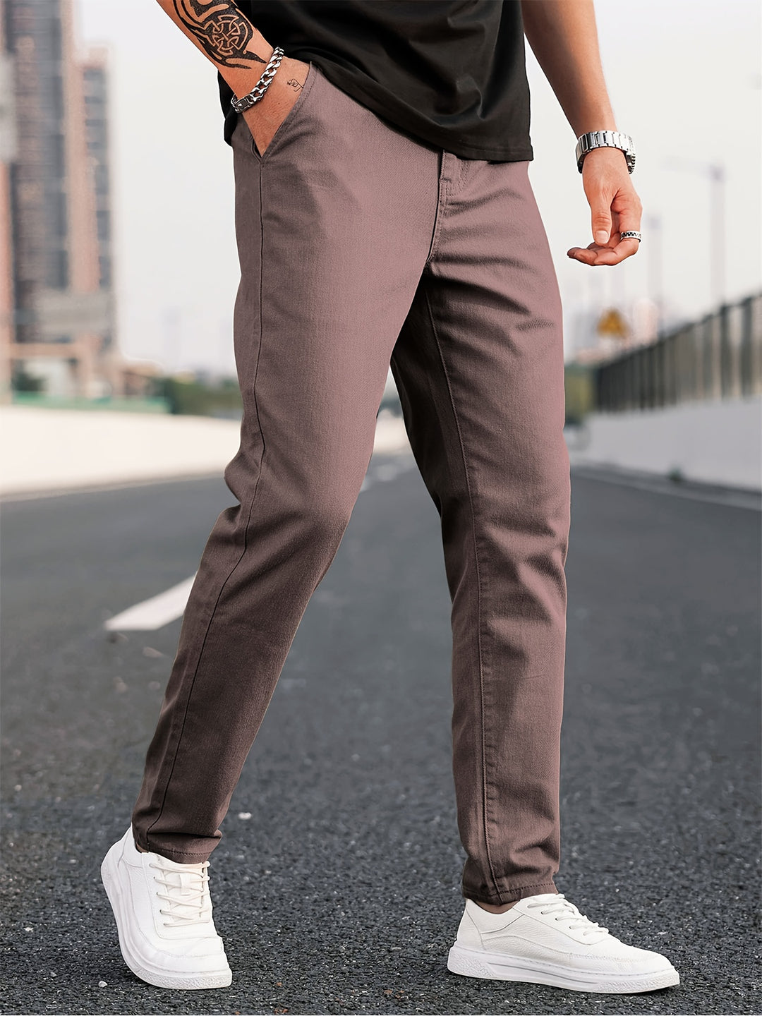 Men's Casual Tapered Trousers Solid Casual Long Cropped Pants Streetwear For Men