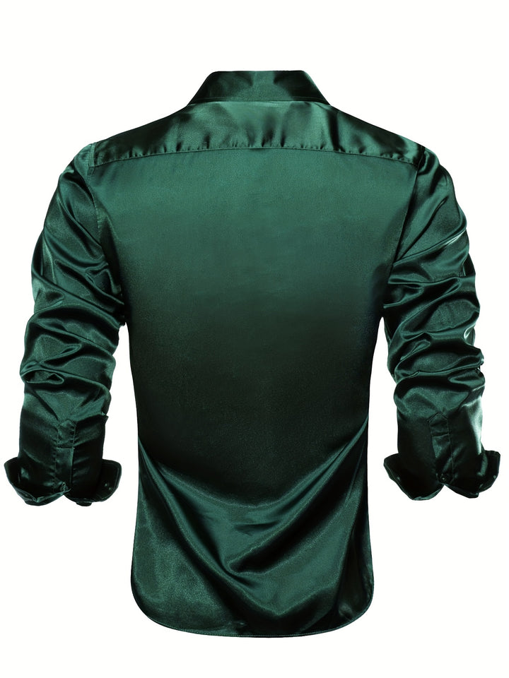 Men's Casual Button Up Long Sleeve Satin Shirt, Men's Clothes For Spring Summer Autumn, Tops For Men