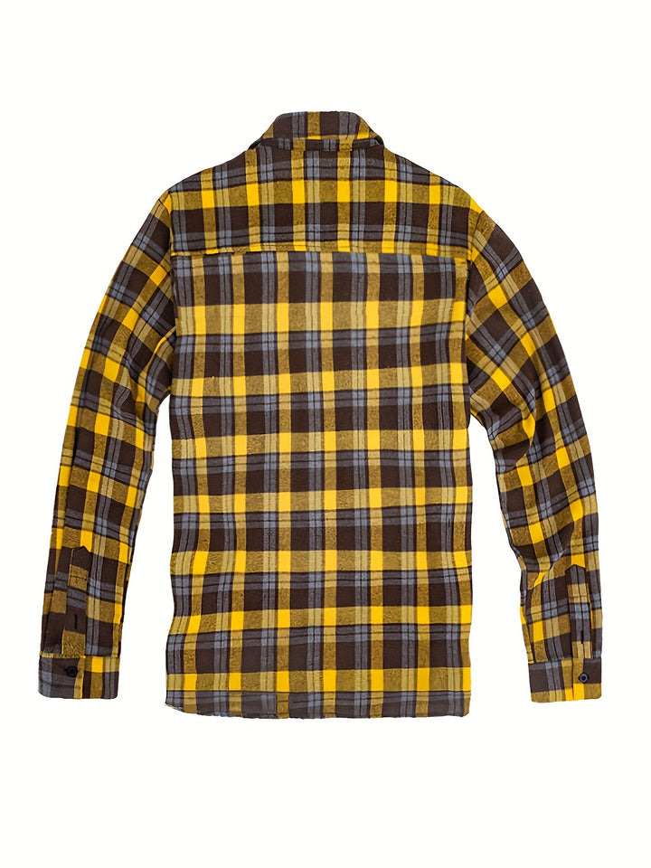 Classic Design Plaid Print Men's Casual Button Up Long Sleeve Shirt, Men's Clothes For Spring Summer Autumn, Tops For Men