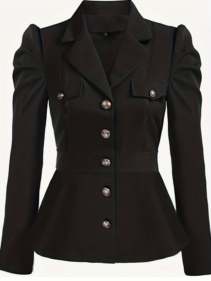 Single Breasted Blazer, Elegant Lapel Long Sleeve Outerwear, Women's Clothing