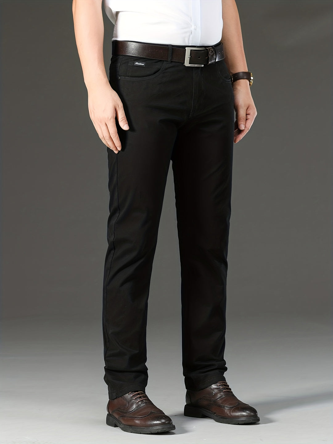Men's Solid Color Business Casual Straight Pants