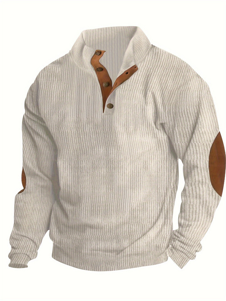 Men's Retro Stand Collar Ribbed Sweatshirt For Men Solid Sweatshirts For Spring Fall Long Sleeve Tops