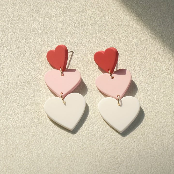 Red & White Heart Design Long Dangle Earrings Cute Y2K Style Acrylic Jewelry Trendy Gift For Lovers TRIO earrings
