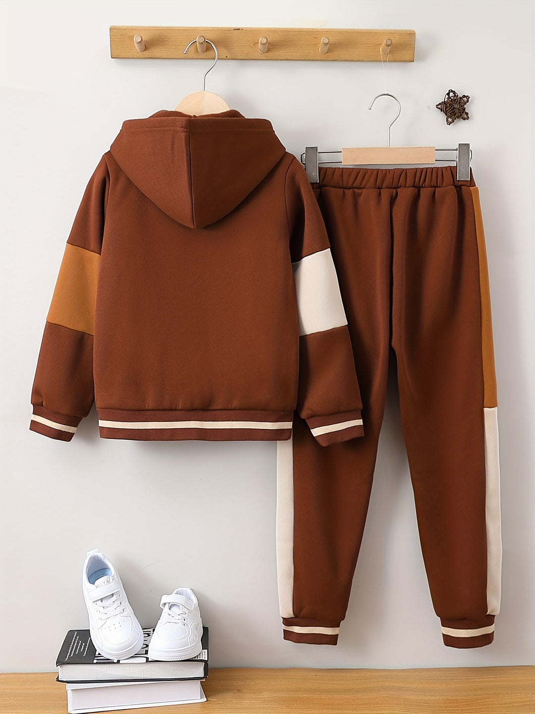 Boy's Color Clash 2pcs, Hooded Jacket & Sweatpants Set, Windproof Casual Outfits, Kids Clothes For Spring Fall