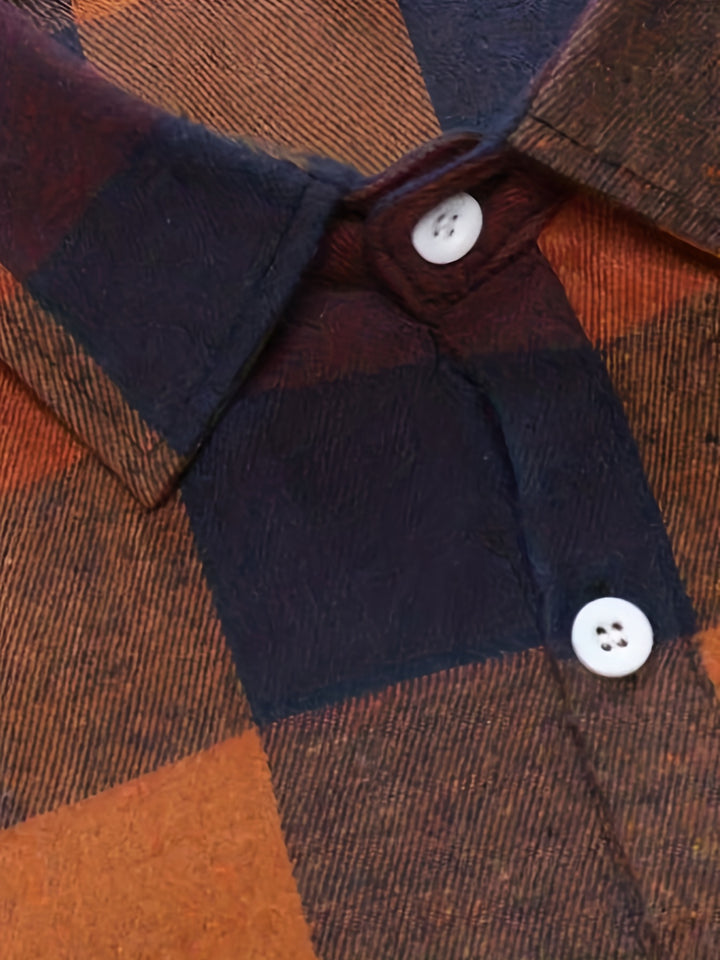 Plaid Pattern Men's Casual Retro Long Sleeve Button Up Shirt For Spring Fall Outdoor