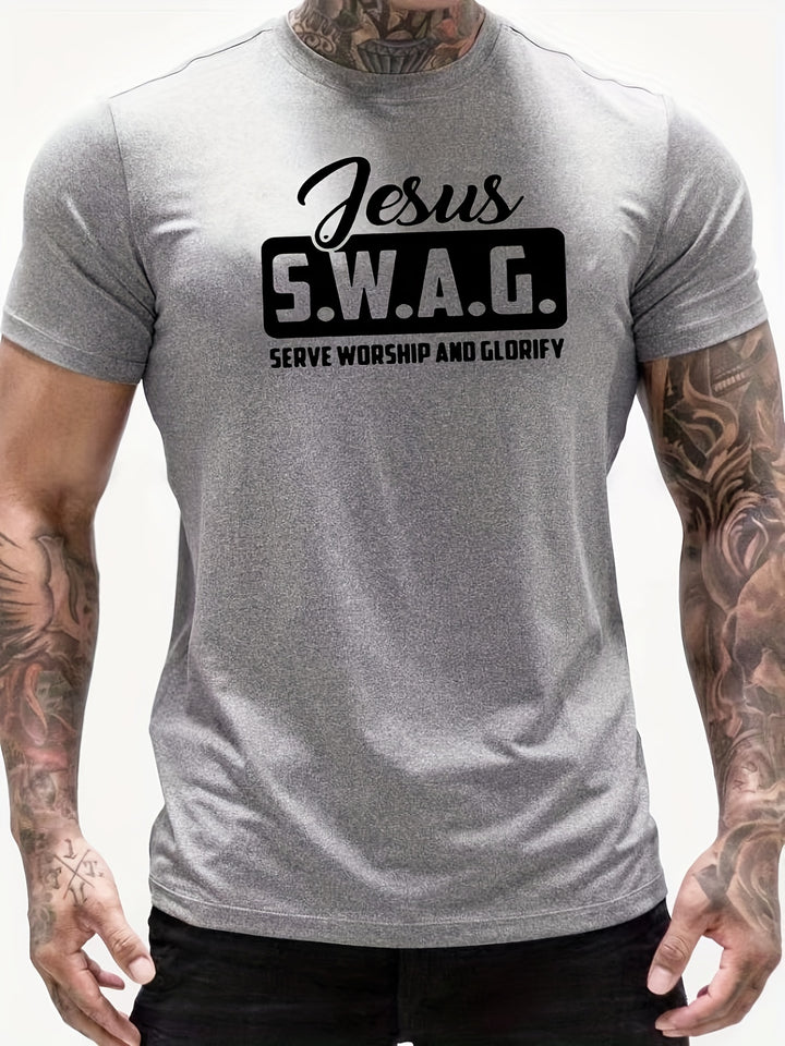 Tees For Men, 'Jesus Swag' Print T Shirt, Casual Short Sleeve Crew Neck Tshirt For Summer Spring Fall, Tops As Gifts