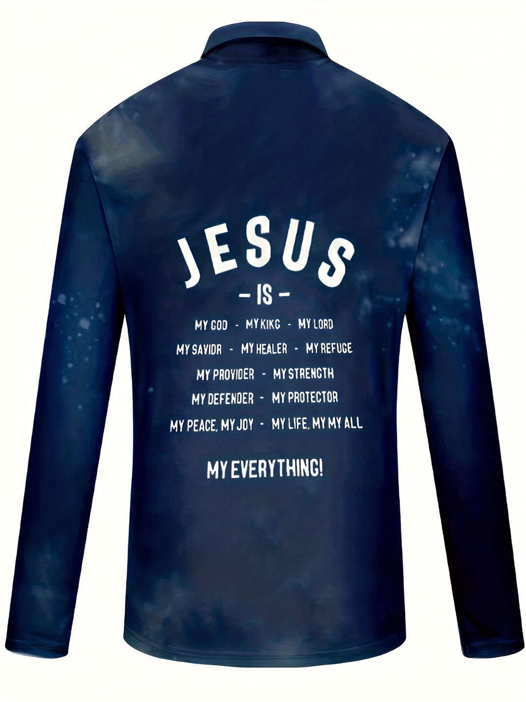 JESUS Letter Pattern Men's Retro Long Sleeve Zipper Shirt, Spring Fall