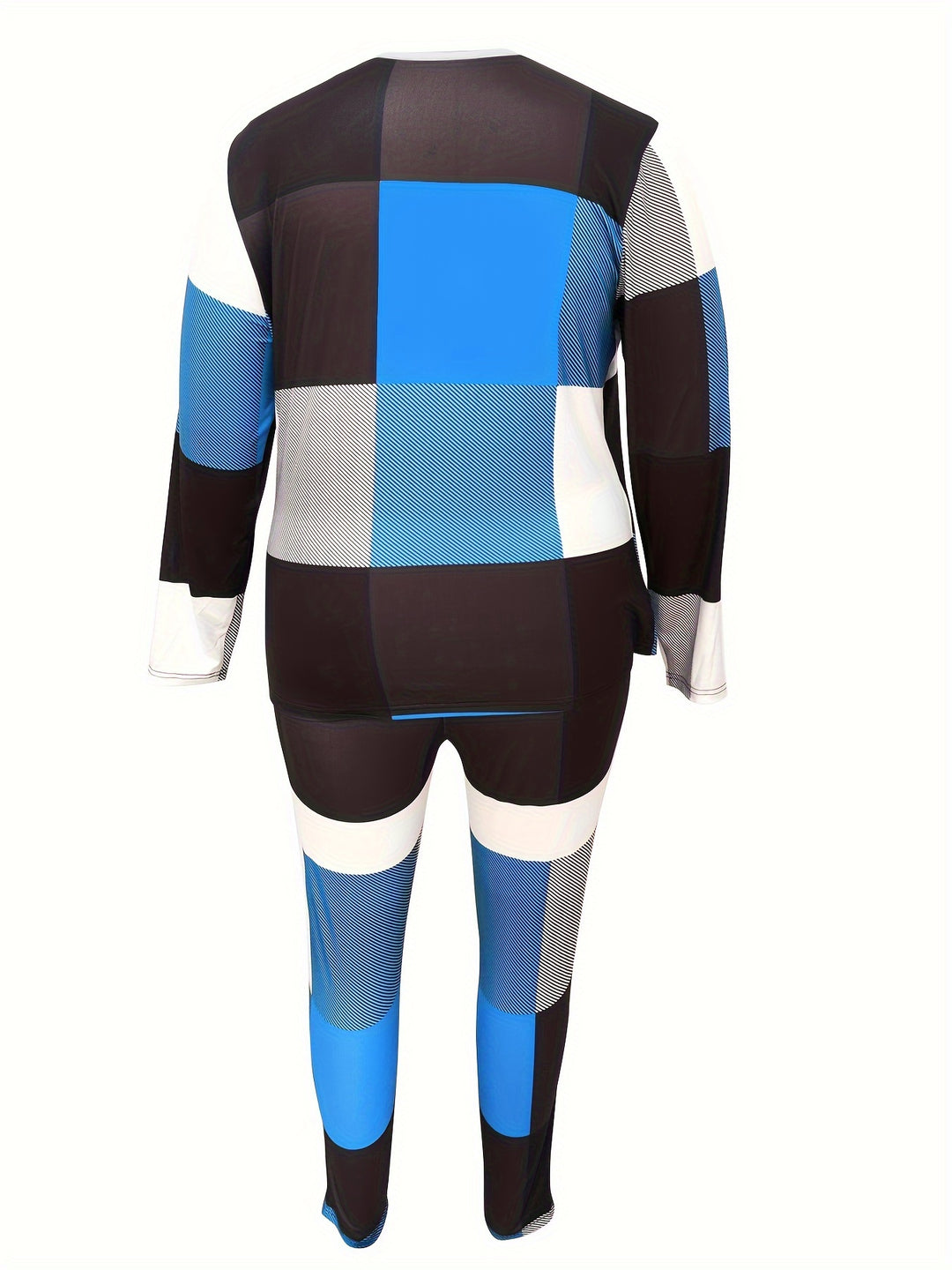 Plus Size Casual Outfits Set, Women's Plus Graphic Print Long Sleeve Round Neck Tee & Leggings Outfits 2 Piece Set