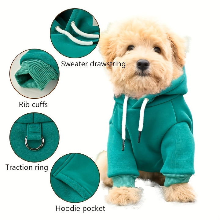 Small Dog Hoodie with Back Pocket - Hand Wash, Knit Fabric - 65% Cotton, 35% Polyester