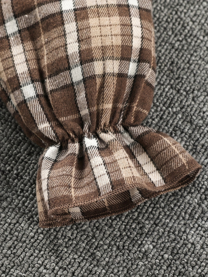 2pcs Girl's Plaid Pattern Outfit, Belted Coat & A-line Skirt Set, Vintage Style, Kid's Clothes For Spring Autumn