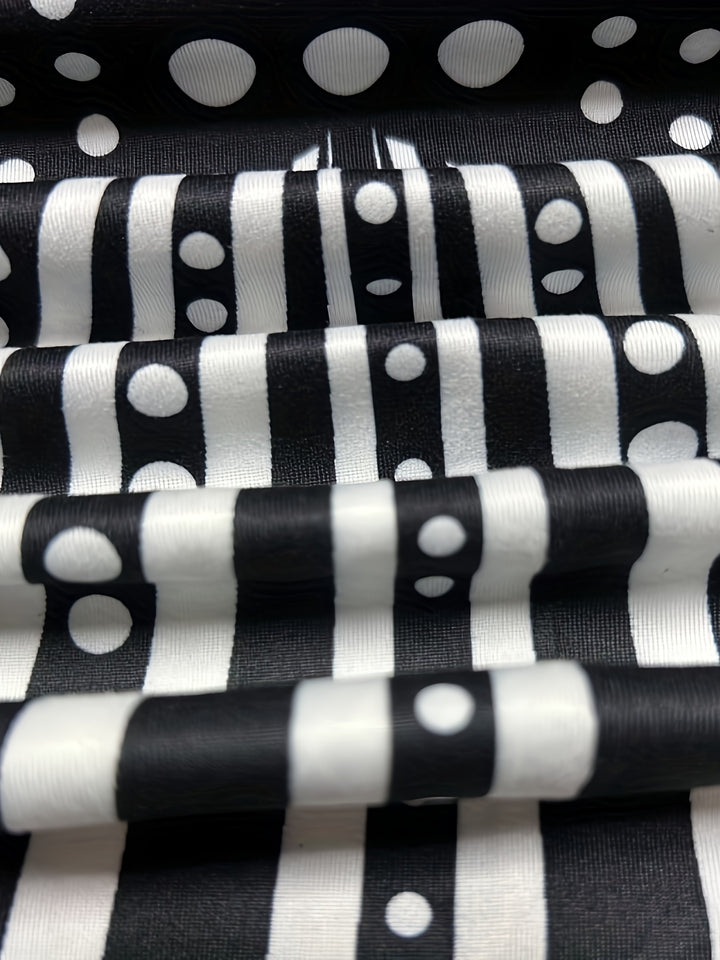 Plus Size Elegant Dress, Women's Plus Polka Dot Graphic Long Sleeve Notched Neck Bodycon Dress