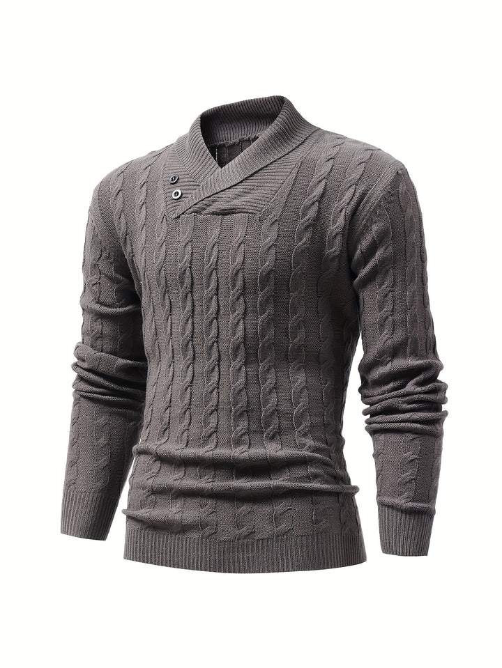 All Match Knitted Shawl Collar Sweater, Men's Casual Warm High Stretchy Pullover Sweater For Fall Winter