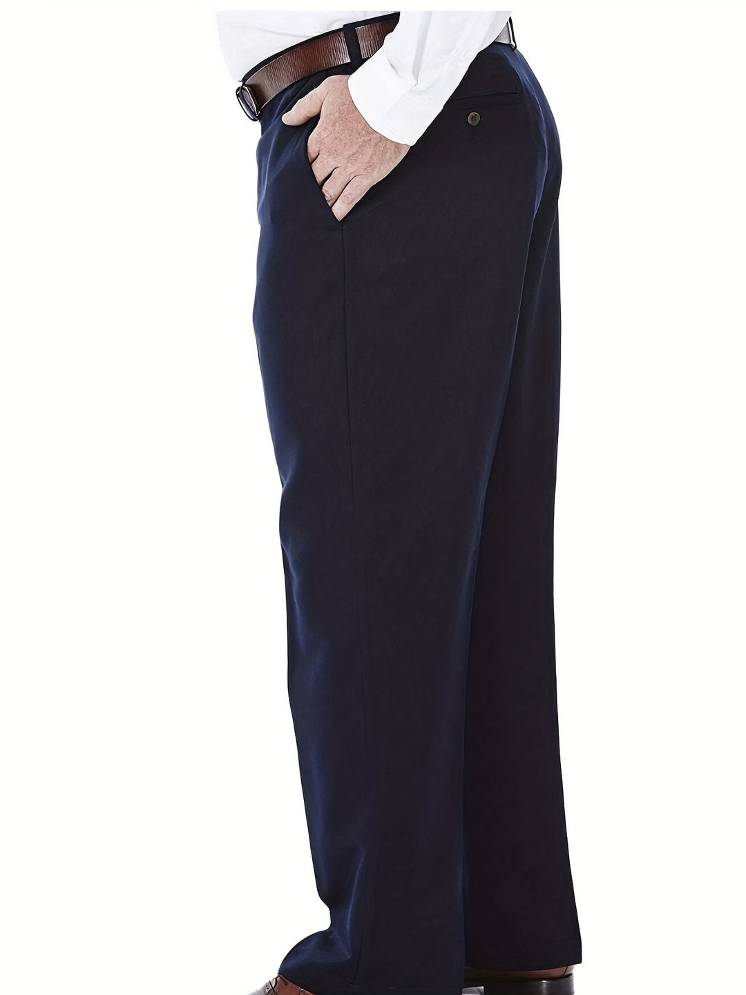 Plus Size Men's Formal Solid Pants, Flat Front Skinny Office Business Dress Long Pants
