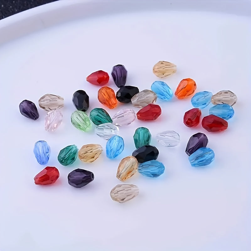 70pcs 6*8mm Transparent Colorful Teardrop Shape Imitation Crystal Loose Beads Faceted Spacer Beads Charms For Bracelet Necklace DIY Crafting Jewelry Accessory Making Supplies