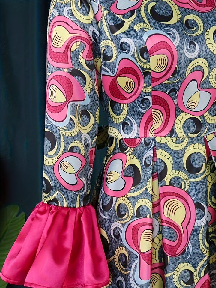 Stylish Plus Size Party Dress with Mesh Trim and Colorblock Pattern for Women