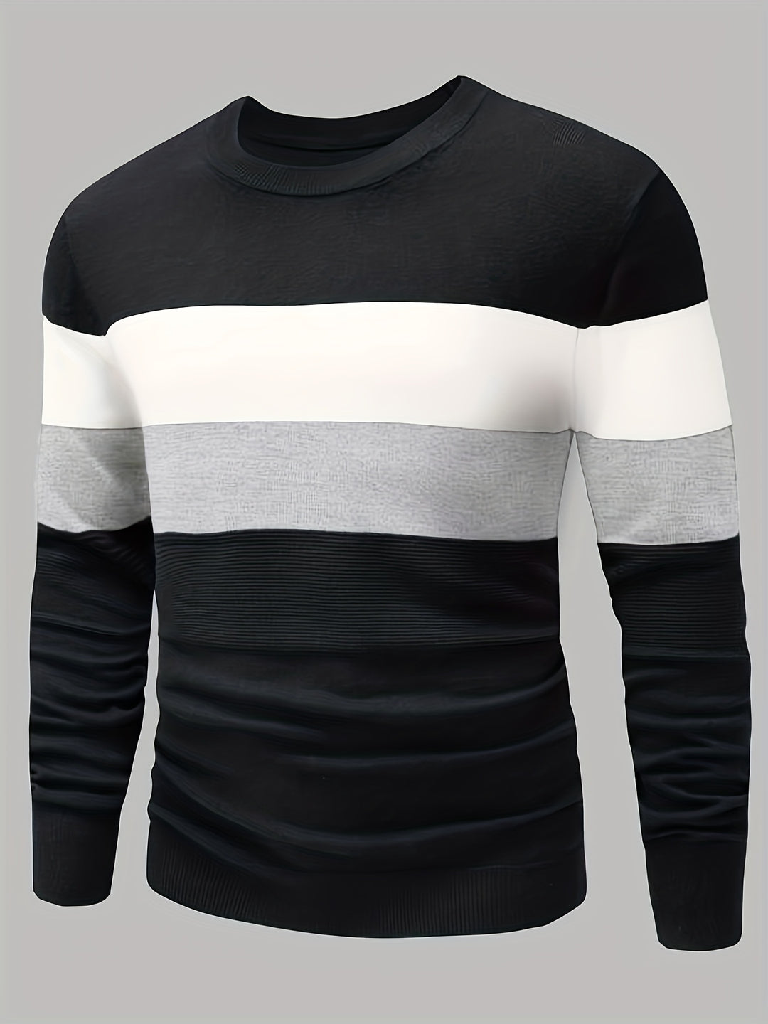 All Match Knitted Color Block Sweater, Men's Casual Warm Slightly Stretch Crew Neck Pullover Sweater For Men Fall Winter