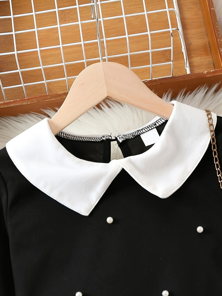 Splicing Long Sleeve Collar Dress Girls Spring Fall Christmas Gift
