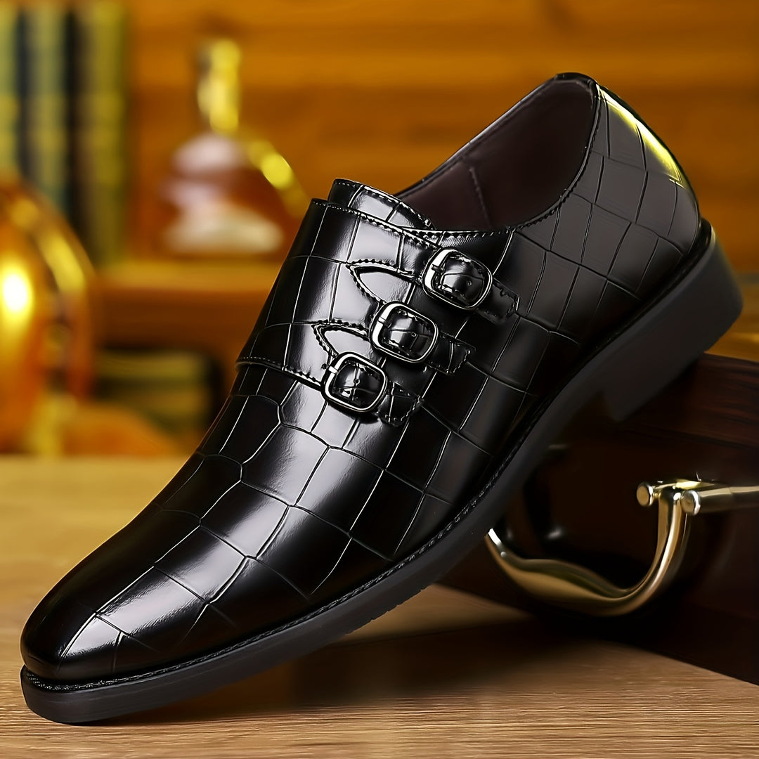 Men's Triple Monk Strap Slip On Loafers Formal Business Casual Comfortable Dress Shoes For Men