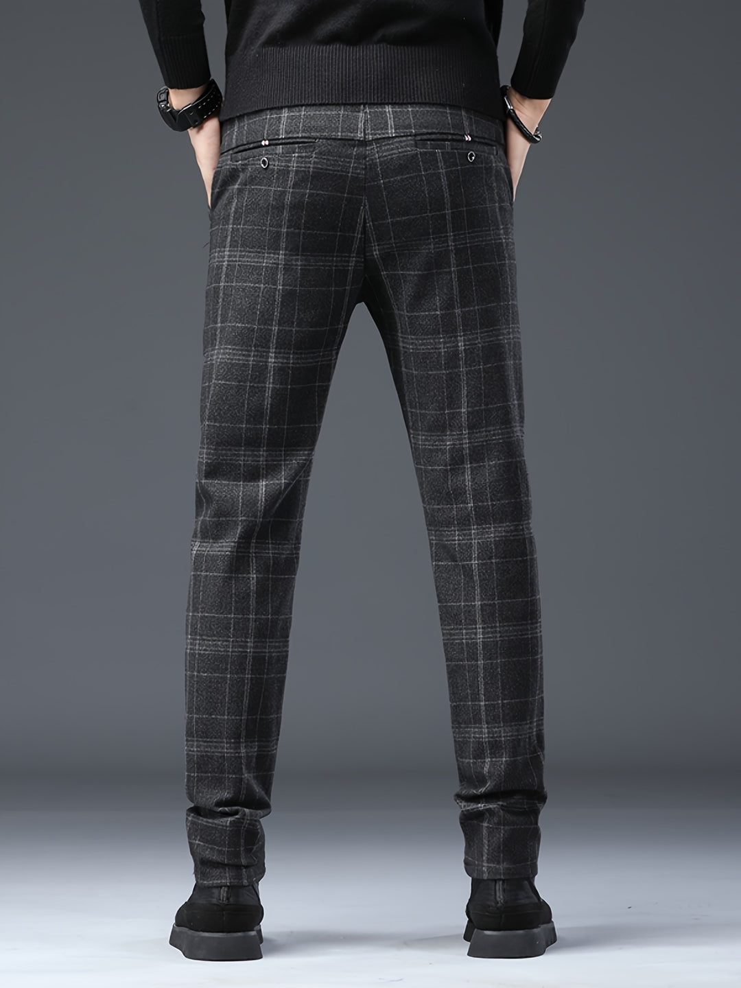 Men's Casual Retro Plaid Slim Fit Trousers For Fall Winter Leisure Activities