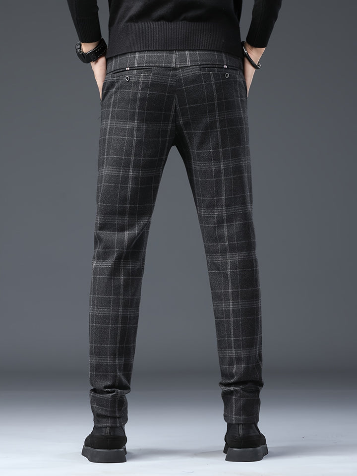 Men's Casual Retro Plaid Slim Fit Trousers For Fall Winter Leisure Activities