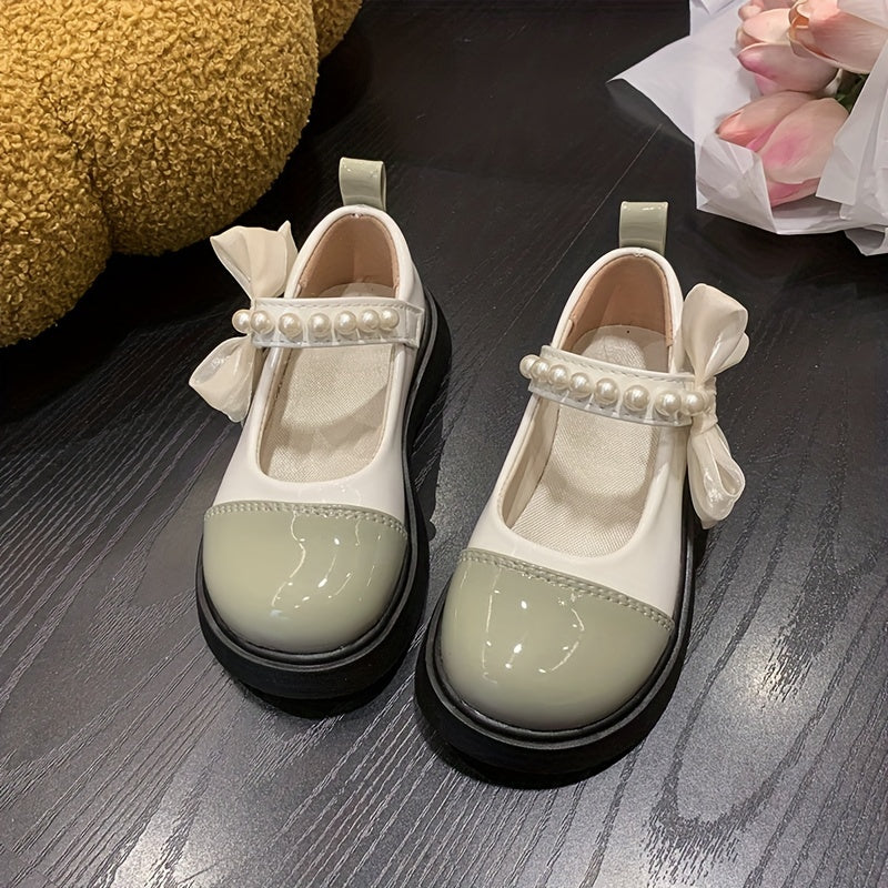 Trendy Elegant Bowknot Pearl Low Top Loafer Shoes For Girls, Lightweight Comfortable Non Slip Flat Shoes For Indoor Outdoor Party, All Seasons