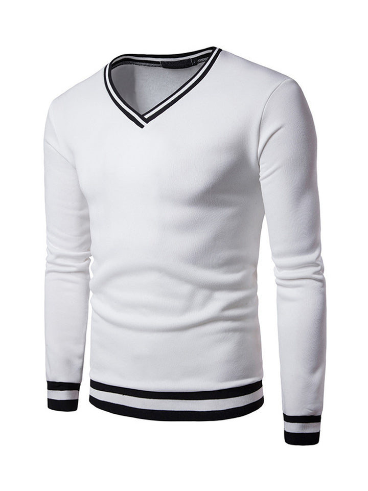 Men's Colorblock Autumn Winter Warm V-Neck Long Sleeve Sweatshirt