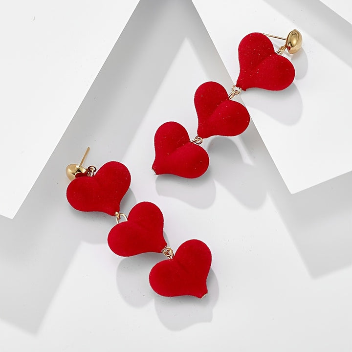 Red Love Velvet Heart Long Dangle Earrings Female Accessories Jewelry Valentine's Day Gift 1Pair TRIO earrings