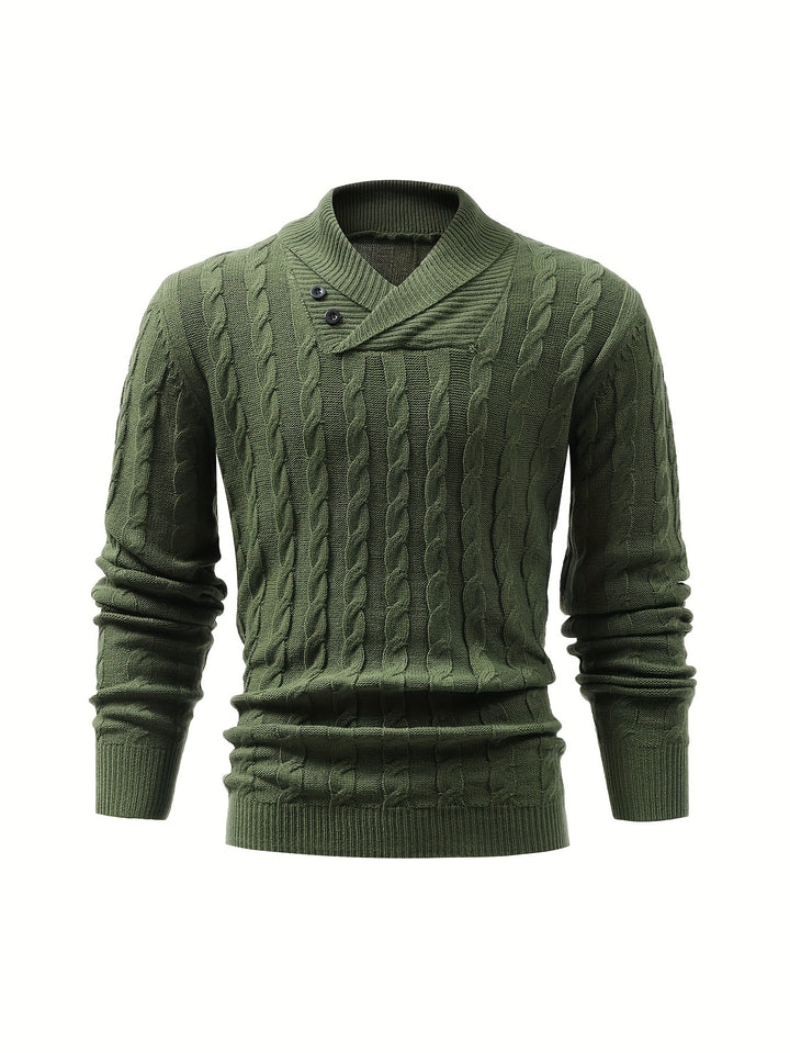 All Match Knitted Shawl Collar Sweater, Men's Casual Warm High Stretchy Pullover Sweater For Fall Winter