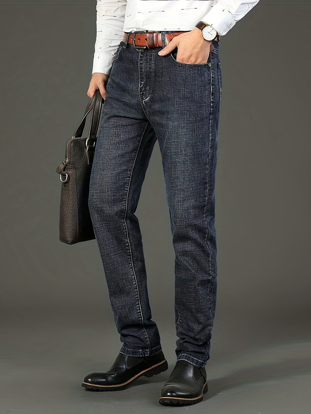 Men's High Quality Straight Leg Jeans For Business, Semi-formal Stretch Denim Pants