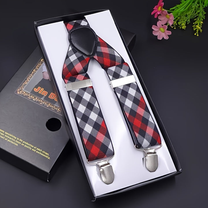 Men's Plaid Three-clip Suspenders, Trousers Elastic Suspenders, For Boyfriend And Husband Gifts