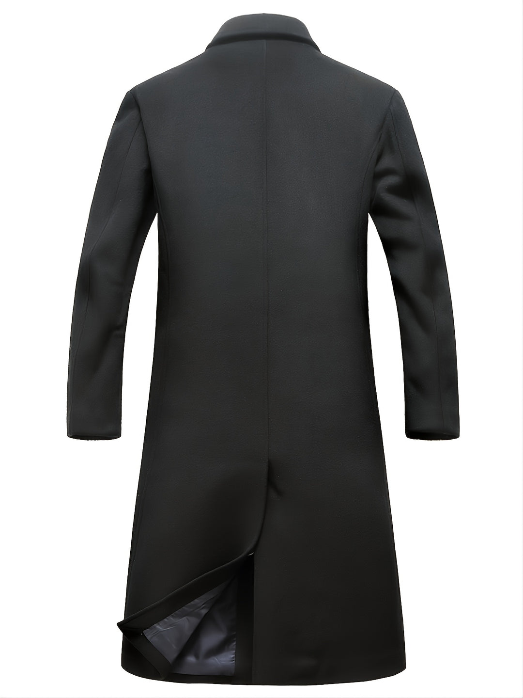 Men's Mid Length Lapel Solid Color Wool Coat, Winter Warm Soft Outdoor Windbreaker Jacket