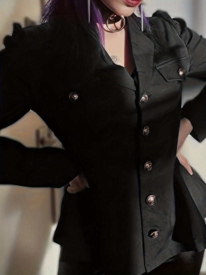 Single Breasted Blazer, Elegant Lapel Long Sleeve Outerwear, Women's Clothing