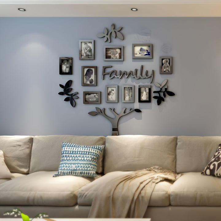 1set Family Tree Wall Decor, Acrylic 3D DIY Mirror Stickers, Picture Frame Collage Home Decorations, For Living Room Bedroom Dinning Office New House Gifts Set Large 47x47 Inch