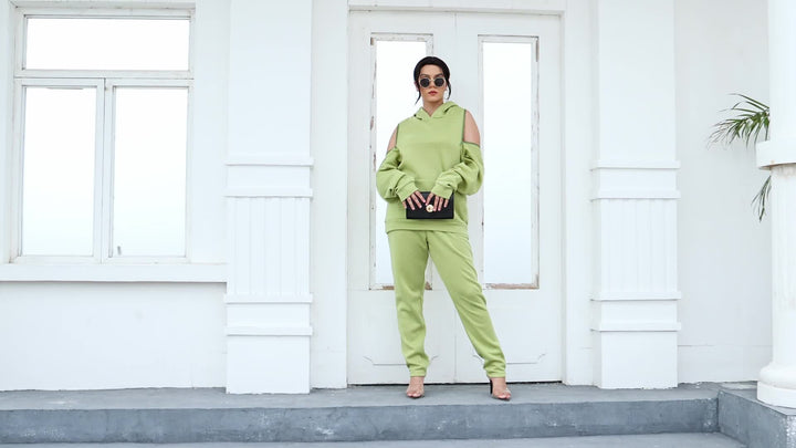 Plus Size Zipper Back Solid Hoodie Sweatshirt & Sweatpants Set, Women's Plus High Stretch 2pcs Set Outfits