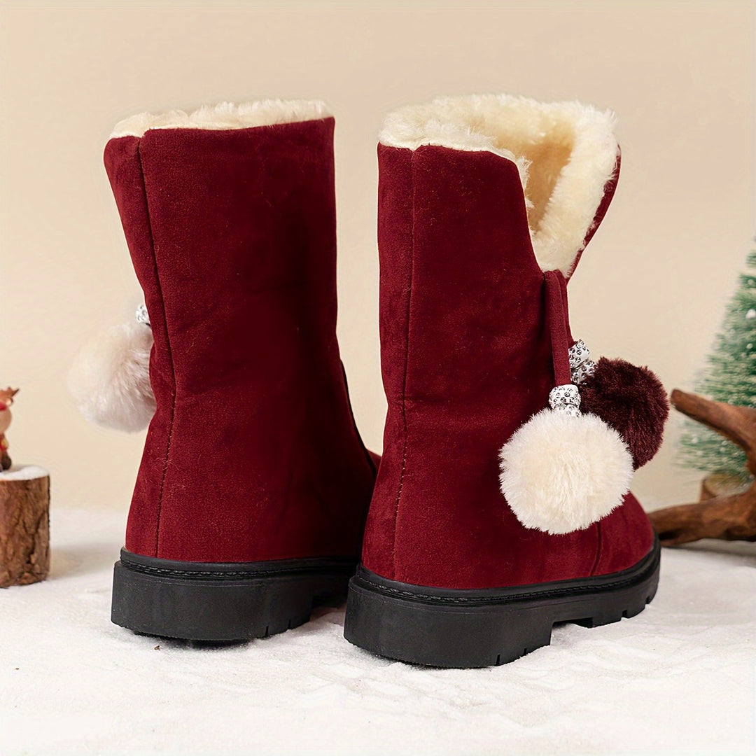 Trendy Cute Plus Fleece Boots For Girls Kids, Comfortable Non Slip Boots For Indoor Outdoor Travel, Autumn And Winter