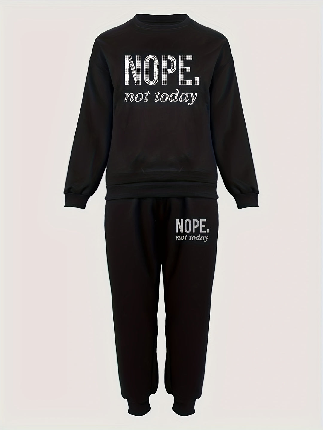 Letter Print Two-piece Set, Casual Long Sleeve Sweatshirt & Drawstring Jogger Pants Outfits, Women's Clothing