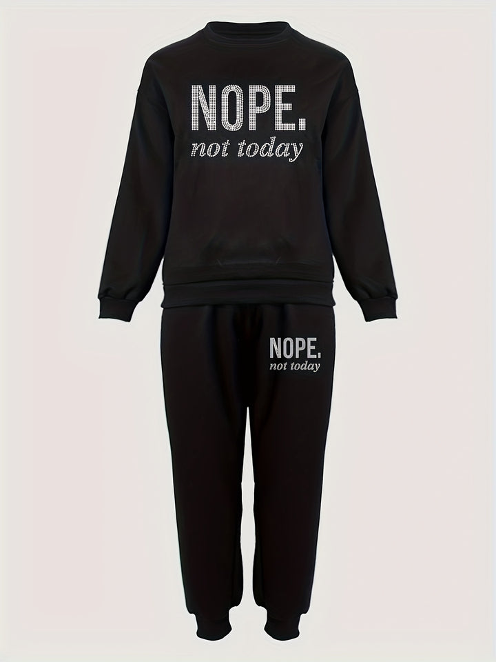 Letter Print Two-piece Set, Casual Long Sleeve Sweatshirt & Drawstring Jogger Pants Outfits, Women's Clothing