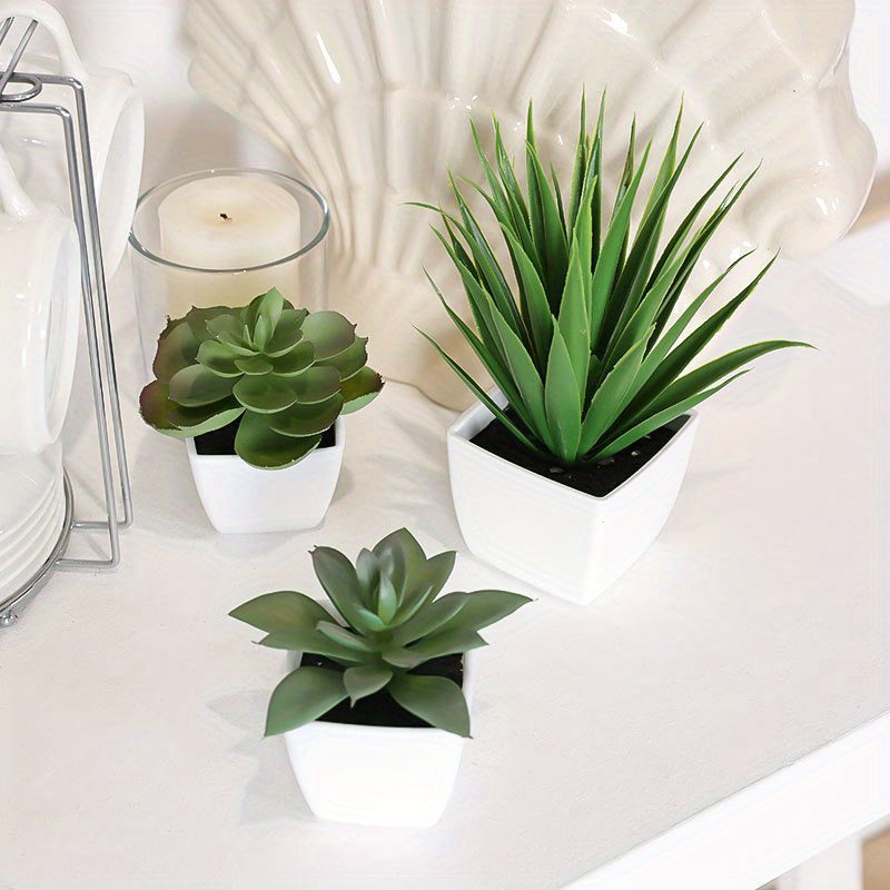 3pcs, Fake Potted Succulents, Plastic Potted Plant, Small Potted Plant, Artificial Plant Landscape Decoration Simulation Succulent For Indoor Living Room Office Bedroom Hotel Decoration