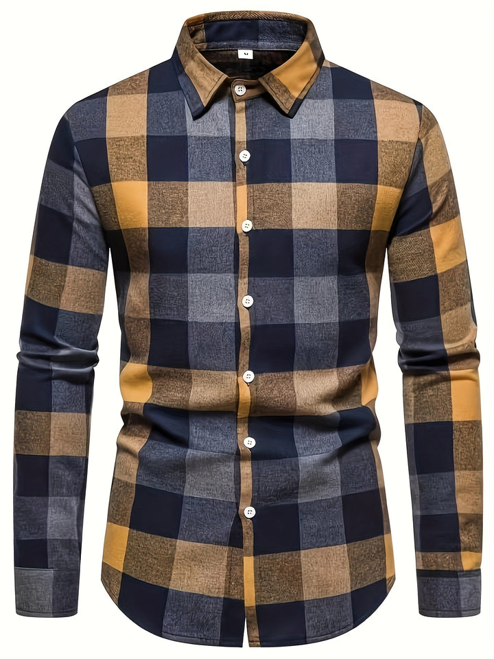 Classic Design Plaid Print Men's Casual Button Up Long Sleeve Shirt, Men's Clothes For Spring Summer Autumn, Tops For Men