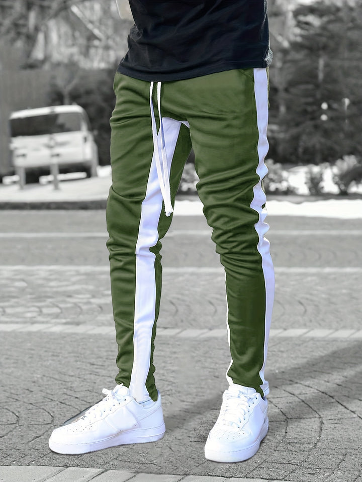 Chic Side-Striped Joggers, Men's Casual Waist Drawstring Sports Pants Sweatpants