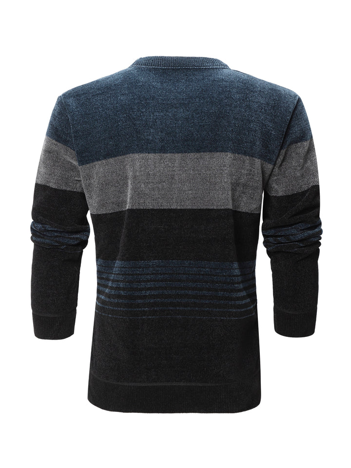 All Match Knitted Color Block Sweater, Men's Casual Warm Mid Stretch Crew Neck Pullover Sweater For Men Fall Winter