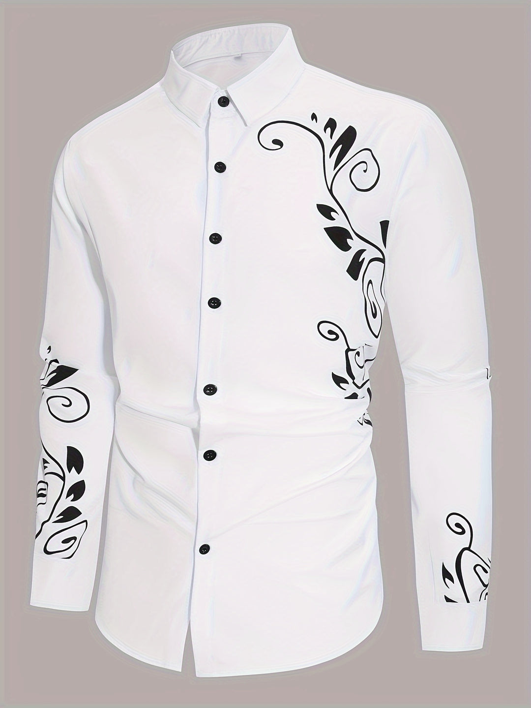 Simple Print Men's All-match Casual Long Sleeve Lapel Shirt, Spring Fall