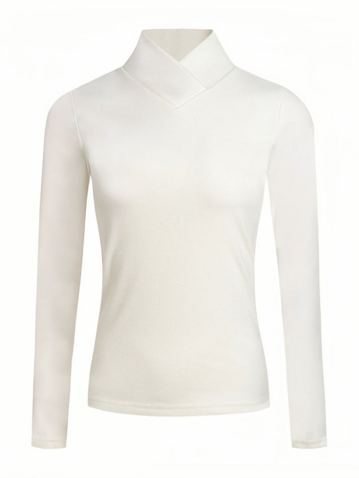 Solid Mock Neck T-Shirt, Casual Long Sleeve Top For Fall & Winter, Women's Clothing