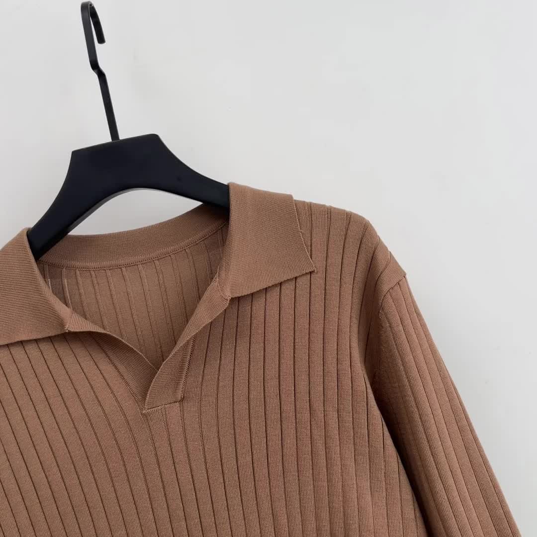 Solid Chic Knit Shirt, Men's Casual Lapel Slightly Stretch V-Neck Pullover Sweater For Autumn Winter