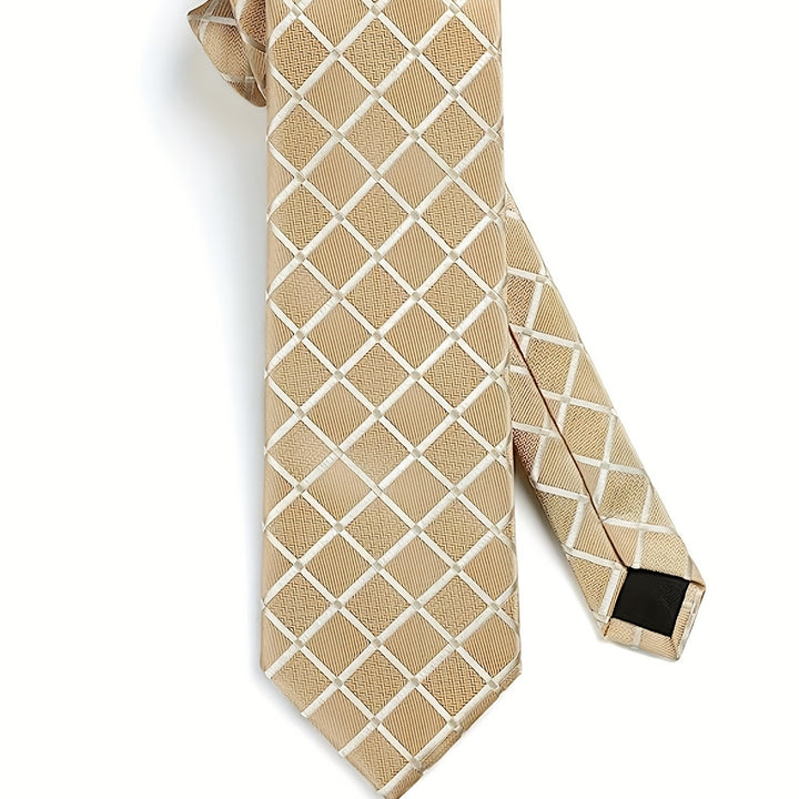 Men's Plaid Tie And Square Towel Set, Suitable For Daily Date Party Holiday Use